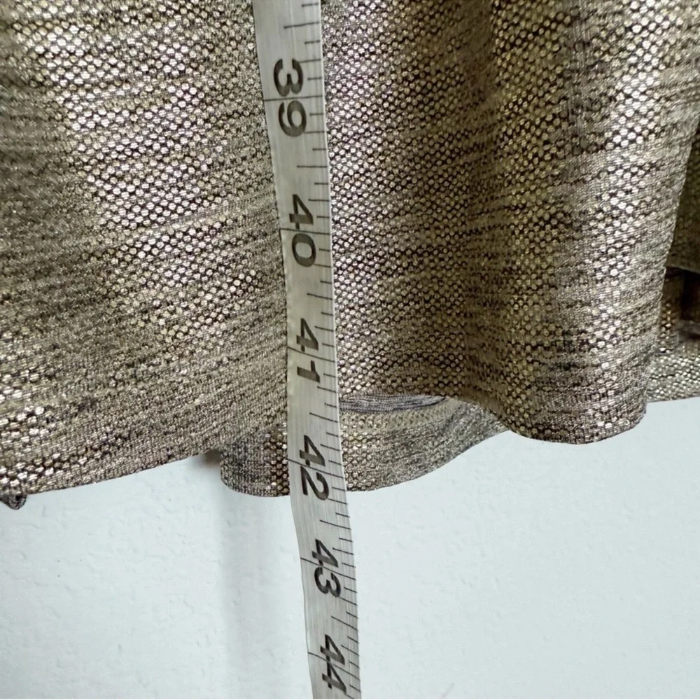 Anthropologie Gold Metallic Faux Wrap Side Ruched Dress - Picture 5 of 8